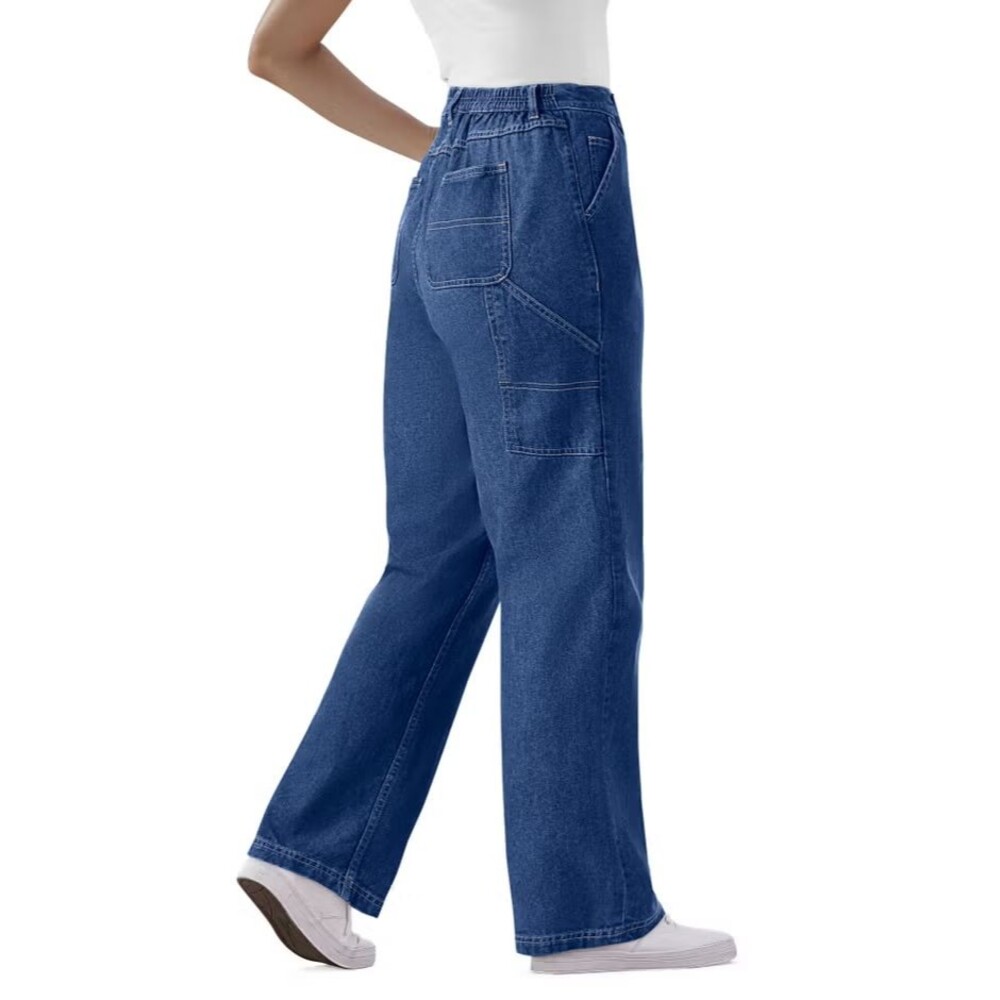 Woman Within Back-Elastic 100% Cotton Carpenter Jeans Painter Pants  Size 14W